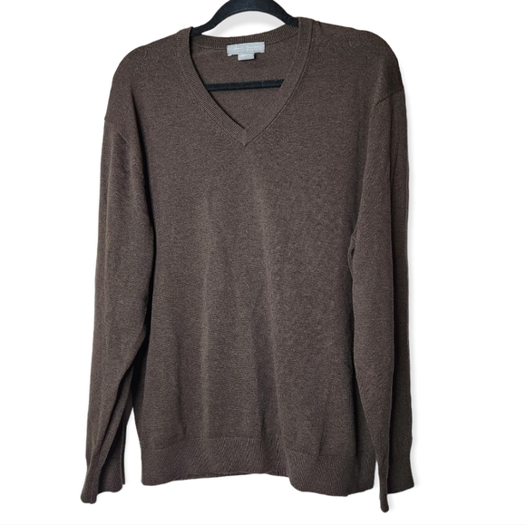 Daniel Cremieux 100% Supima Cotton Brown V Neck Sweater Knit Size Large Men EUC - Picture 1 of 8